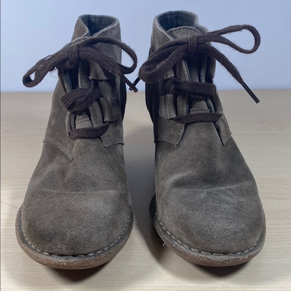 Clarks Dark Taupe Suede Lace Up Ankle Boots with 2.5” Heel - Picture 2 of 9